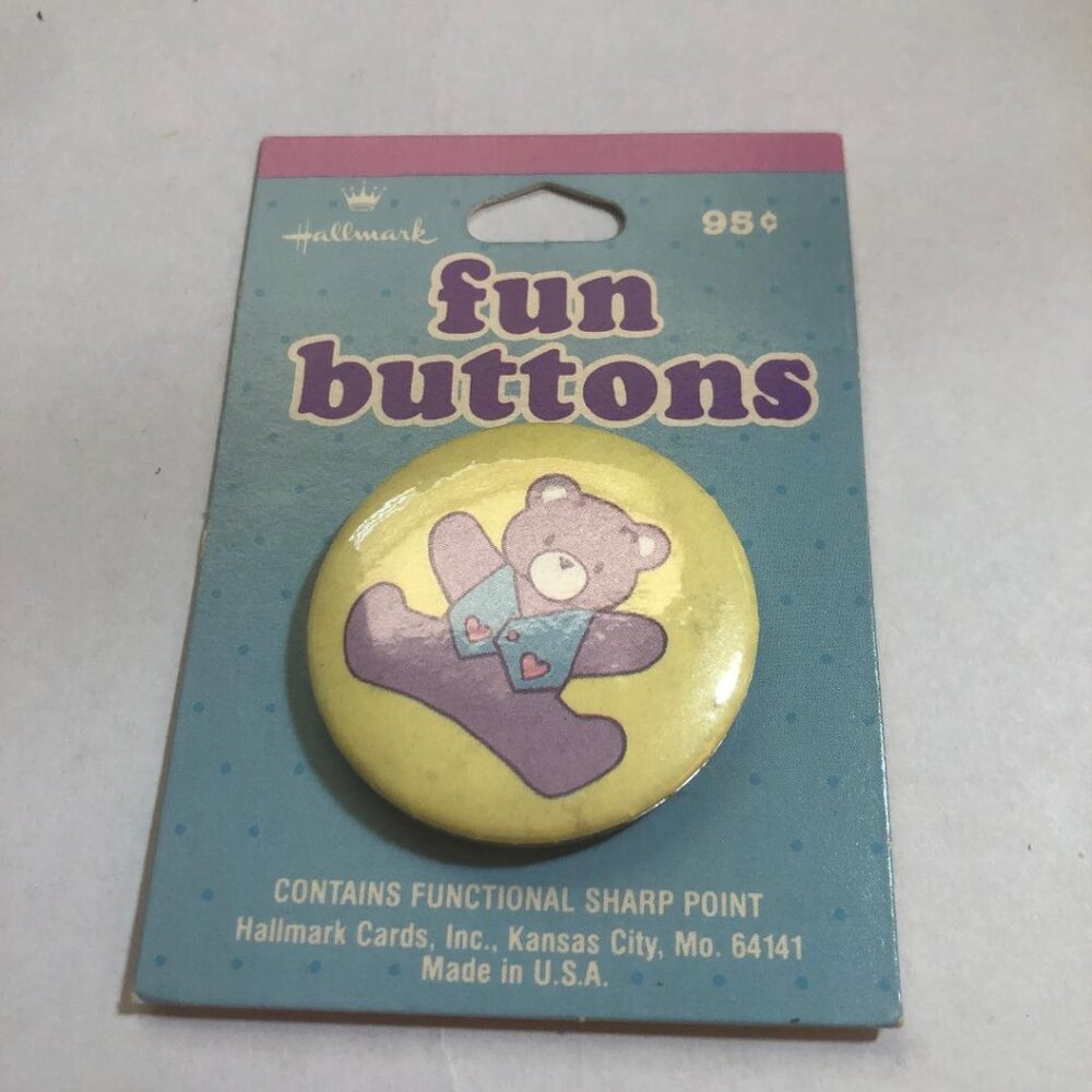 New Vintage Hallmark Happy Pins Easter Teddy Bear Fun Button Brooch Lapel Pin